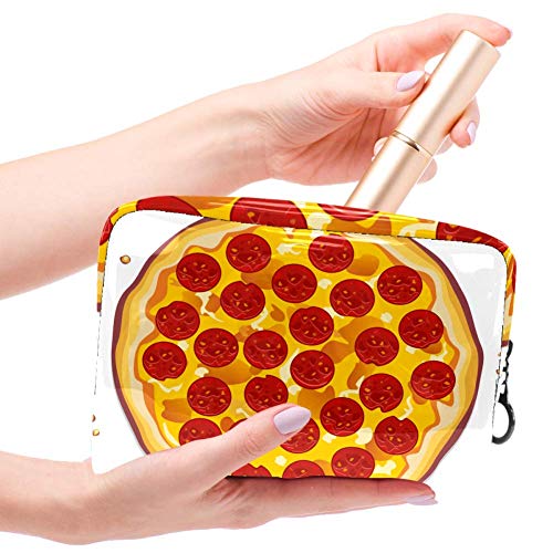 Bolsa de maquillaje portátil con cremallera bolsa de aseo de viaje para mujeres práctico almacenamiento cosmético bolsa pizza italiana con rebanadas de Pepperoni