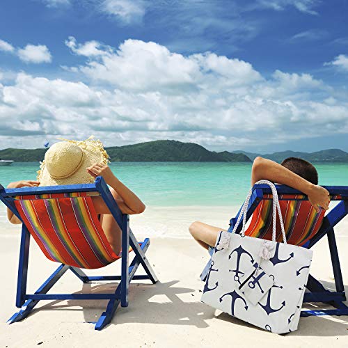 Bolsa de Playa Grande con Cremallera 58 x 38 x 18 cm diseño marítimo Ancla Beis Azul Shopper Bolsa de Hombro Estilo de yate (Yacht Style)