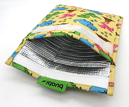Bolsa merienda Infantil 19x19 cm - Porta Bocadillos y Sandwich - Envoltorio térmico Tela y Aluminio, ecológico, Reutilizable, sin BPA (Dinosaurios y Monstruos)