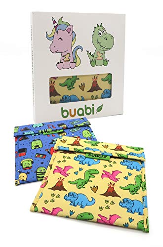 Bolsa merienda Infantil 19x19 cm - Porta Bocadillos y Sandwich - Envoltorio térmico Tela y Aluminio, ecológico, Reutilizable, sin BPA (Dinosaurios y Monstruos)