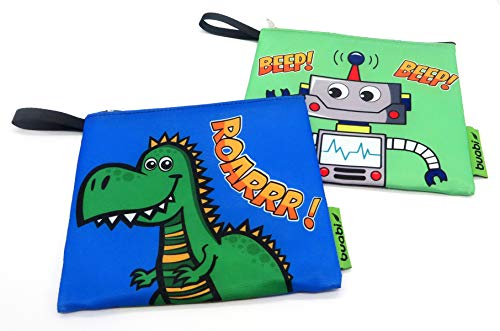 Bolsa merienda Infantil - Porta Bocadillos y Sandwich - Envoltorio Térmico de Tela, ecológico, Reutilizable, sin BPA (Dinosaurio y Robot)