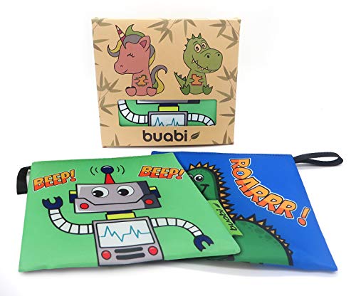 Bolsa merienda Infantil - Porta Bocadillos y Sandwich - Envoltorio Térmico de Tela, ecológico, Reutilizable, sin BPA (Dinosaurio y Robot)