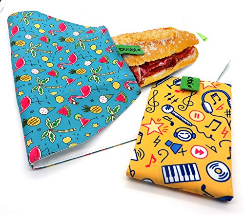 Bolsa portabocadillos Reutilizable. 2X Envoltorio Bocadillo, Sandwich, Almuerzo, merienda Infantil y Adultos. Ecológico y sin BPA