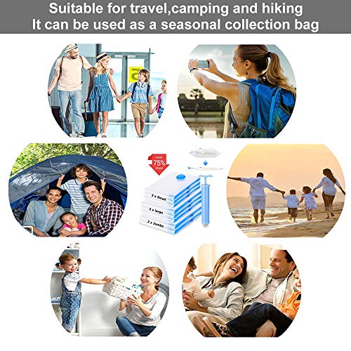 Bolsas de Almacenaje al Vacío,Bolsas Vacio Ropa,Reutilizable Bolsas de Vacio Ahorro de Espacio Almacenaje al Vacío Para Guardar Ropa, Ropa de Cama, Edredones, Almohadas(8Pcs, Bomba de Mano Incluida)