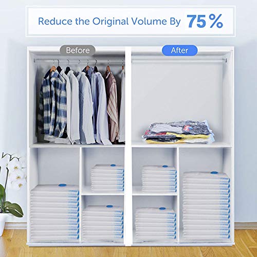 Bolsas de Almacenaje al Vacío,Bolsas Vacio Ropa,Reutilizable Bolsas de Vacio Ahorro de Espacio Almacenaje al Vacío Para Guardar Ropa, Ropa de Cama, Edredones, Almohadas(8Pcs, Bomba de Mano Incluida)