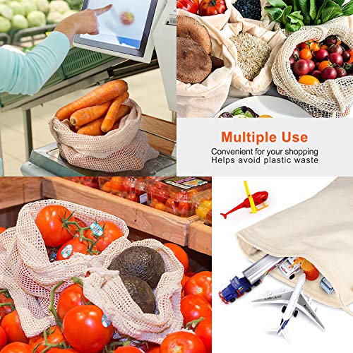 Bolsas de Malla Reutilizables Kupton, Bolsas de Algodón Orgánico para Frutas y Vegetales para Almacenar Comida, Ir de Compras y Guardar Juguetes- Paquete de 10 piezas