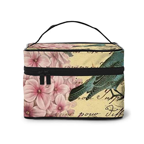 Bolsas de Maquillaje Pájaro de Flor Rosa Maquillaje Grande Bolsas de cosméticos de Viaje portátiles Estuches de Tren Profesionales