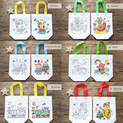 Bolsas para Colorear 12 Pcs (Diferentes Diseño) con 24 Pasteles de Aceite Ideal para regalos de cumpleaños comuniones colegios guarderías y celebraciones