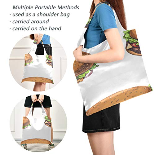 Bolsas reutilizables colapsable Grocery Tote Art Cute Delicious Food Burger Cola Bolsas reutilizables para comestibles Bolsas de compras reutilizables de poliéster, lavables, duraderas y ligeras