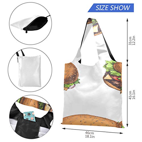 Bolsas reutilizables colapsable Grocery Tote Art Cute Delicious Food Burger Cola Bolsas reutilizables para comestibles Bolsas de compras reutilizables de poliéster, lavables, duraderas y ligeras