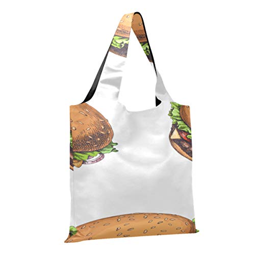 Bolsas reutilizables colapsable Grocery Tote Art Cute Delicious Food Burger Cola Bolsas reutilizables para comestibles Bolsas de compras reutilizables de poliéster, lavables, duraderas y ligeras
