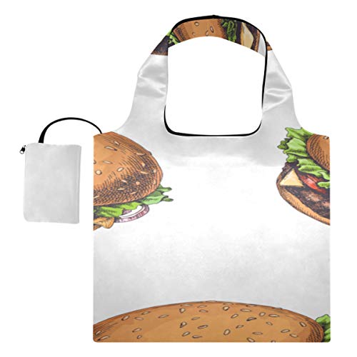 Bolsas reutilizables colapsable Grocery Tote Art Cute Delicious Food Burger Cola Bolsas reutilizables para comestibles Bolsas de compras reutilizables de poliéster, lavables, duraderas y ligeras