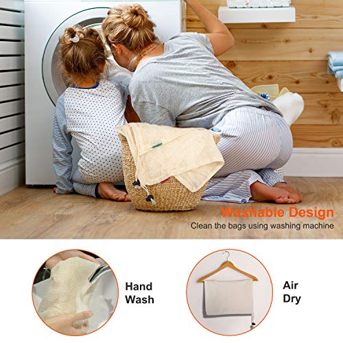 Bolsas Reutilizables Hechas con Malla de Algodón Orgánico Natural, Bolsa de Compras Lavable son Producto Seguro y Ecológico para Guardar Frutas, Verduras y Hasta Juguetes, 10 Unidades