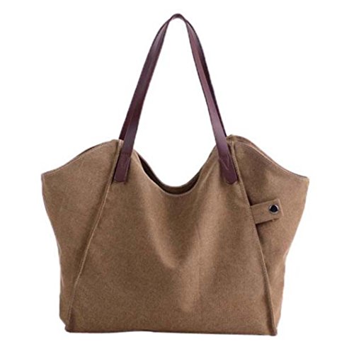 Bolso Bandolera Bolsa de Hombro de Lona Grande Marrón para Mujer y Shoppers por ESAILQ I