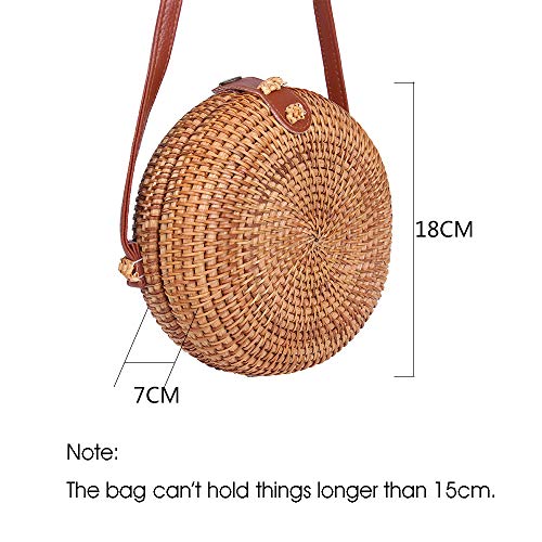 Bolso Bandolera Rafia,Bolso Bandolera de Redonda Bolsa Playa Viaje Hecho De Mano Bambú Redonda De Estilo Bolsos Paja Estilo Natural Playa Mujer Adecuado para Verano y Viajar (Estilo 6)