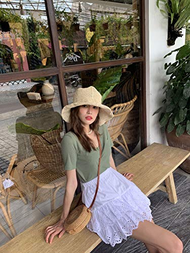 Bolso Bandolera Rafia,Bolso Bandolera de Redonda Bolsa Playa Viaje Hecho De Mano Bambú Redonda De Estilo Bolsos Paja Estilo Natural Playa Mujer Adecuado para Verano y Viajar (Estilo 6)