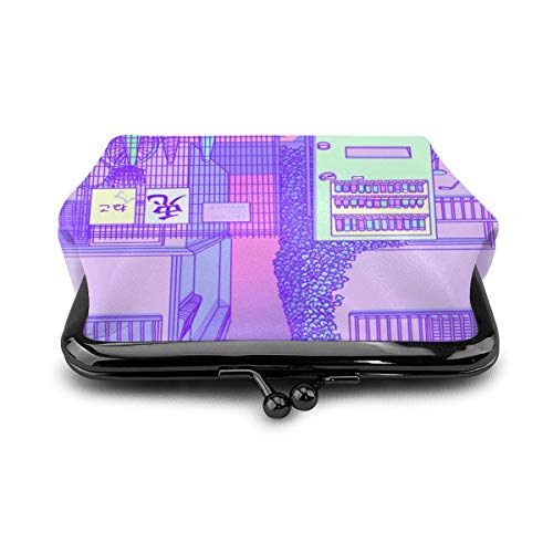 Bolso de cuero para cambiar de monedero de Tokio con cierre de beso y cierre mini cosméticos para mujeres y niñas