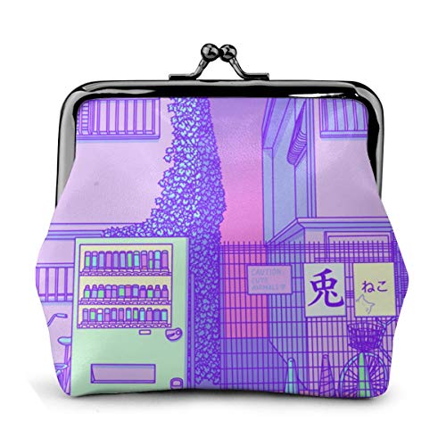 Bolso de cuero para cambiar de monedero de Tokio con cierre de beso y cierre mini cosméticos para mujeres y niñas