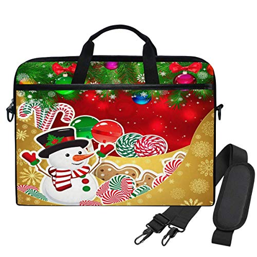 Bolso de Hombro para computadora portátil Muñeco de Nieve Bolas de Navidad Copos de Nieve Estuche Compatible 15.6 Pulgadas Poliéster Bolso Maletín Funda de la Funda