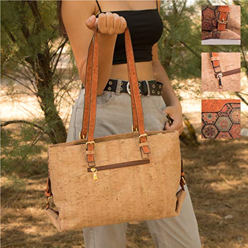 Bolso para todos los días - Bandolera de Corcho Ecológico - Vegano - Impermeable y cabe un portátil de 14" - Ideal para Yoga Pilates – Regalo para Mujer – Accesorios Moda Juvenil – Cartera - Mochila
