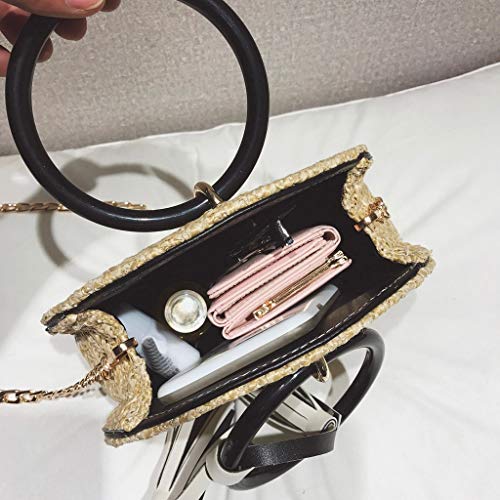 Bolsos de playa para mujer de verano, grandes bolsos con cremallera, círculo de paja, bandolera, bolso cruzado redondo tejido a mano, de ratán, color negro