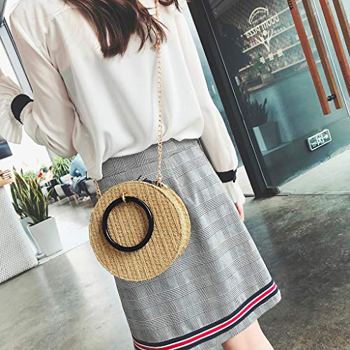 Bolsos de playa para mujer de verano, grandes bolsos con cremallera, círculo de paja, bandolera, bolso cruzado redondo tejido a mano, de ratán, color negro