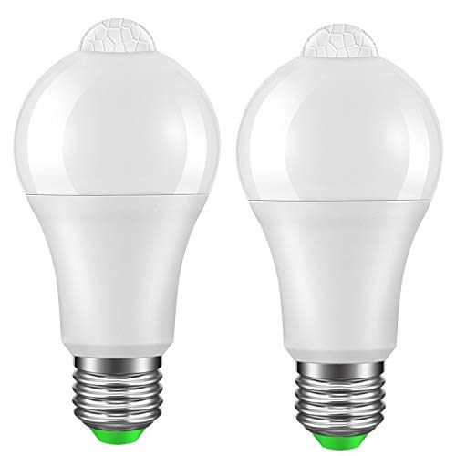 Bombilla Con Sensor de Movimiento 18W, Frontoppy Led E27 Blanco frío 6000K Luz PIR Sensor,Auto encendido/apagado Luces nocturnas para Escaleras, Garaje, Puerta, Porche, Jardín, Patio (2 Paquete)