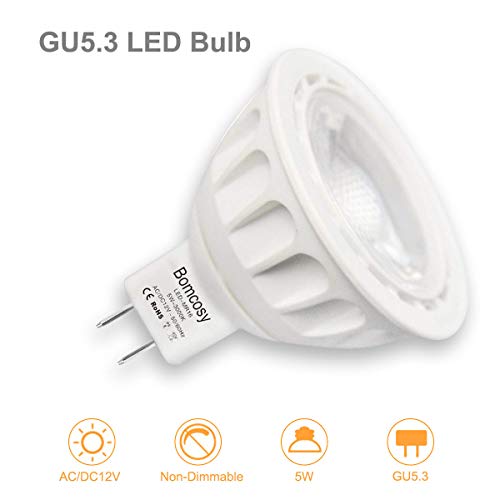 Bombillas LED GU5.3, Bomcosy MR16 LED 5W Lámparas Halógenas Equivalentes a 50W, LED 12v MR16, Blanco Cálido 3000K, Bombillas led 500LM, LED GU5.3 36°Luz, 6 Pack