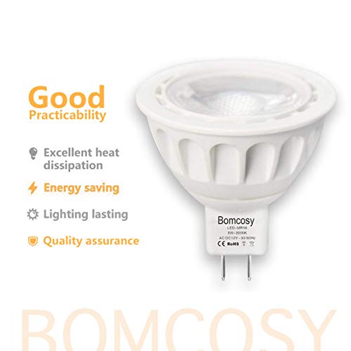 Bombillas LED GU5.3, Bomcosy MR16 LED 5W Lámparas Halógenas Equivalentes a 50W, LED 12v MR16, Blanco Cálido 3000K, Bombillas led 500LM, LED GU5.3 36°Luz, 6 Pack
