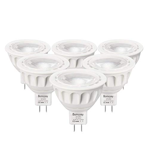 Bombillas LED GU5.3, Bomcosy MR16 LED 5W Lámparas Halógenas Equivalentes a 50W, LED 12v MR16, Blanco Cálido 3000K, Bombillas led 500LM, LED GU5.3 36°Luz, 6 Pack