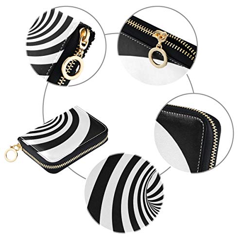 Bonito Tarjetero para Mujer, con ilusión Abstracta, Negro, Blanco, Tarjetero, Estuche de Cuero de PU, con Cremallera, tamaño Compacto, Tarjetero de Cuero, Tarjetero para Mujer, Damas, Chicas, Minimal