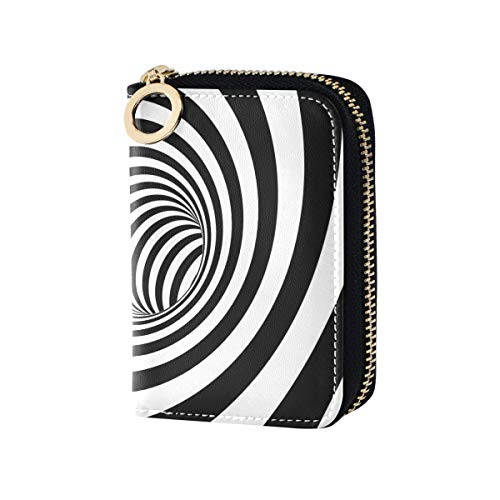 Bonito Tarjetero para Mujer, con ilusión Abstracta, Negro, Blanco, Tarjetero, Estuche de Cuero de PU, con Cremallera, tamaño Compacto, Tarjetero de Cuero, Tarjetero para Mujer, Damas, Chicas, Minimal