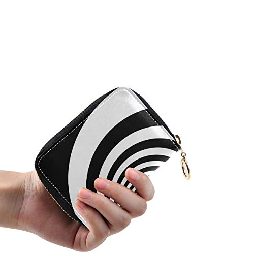 Bonito Tarjetero para Mujer, con ilusión Abstracta, Negro, Blanco, Tarjetero, Estuche de Cuero de PU, con Cremallera, tamaño Compacto, Tarjetero de Cuero, Tarjetero para Mujer, Damas, Chicas, Minimal
