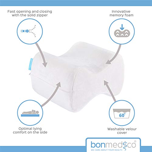 Bonmedico Almohada de Rodilla Ergonómica para Personas Que Duermen de Lado, Almohada de Espuma de Memoria para Las Piernas, Crema