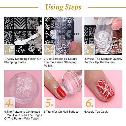 Born Pretty Nail Stamping Imagen Set-2pcs plantilla negro blanco estampado de uñas con 1pc Jelly claro estampador