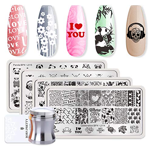 Born Pretty, Plantilla de estampado de uñas, rectángulo, para manicura