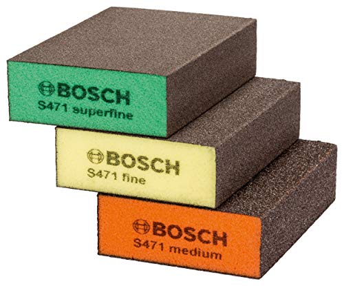 Bosch Professional 2608621253 Set de 3 esponjas S471 (Madera, plástico y Metal, 69 x 97 x 26 mm, Accesorios para Lijado a Mano), Naranja/Amarillo/Verde, 3 Piezas