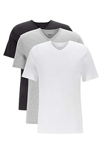 BOSS Hugo - Pack de 3 camisetas clásicas de algodón con cuello en V, color negro/gris/blanco, talla pequeña