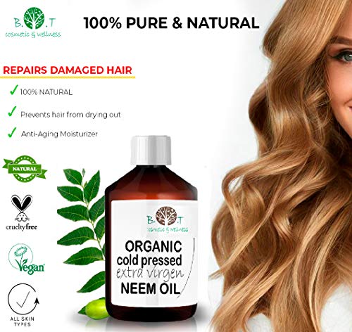 B.O.T cosmetic & wellness Aceite de Neem Virgen Prensado en Frío Primera Presión 100% Puro Bio Non Refinado (100 ml) Azadirachtin 3123.32 ppm.