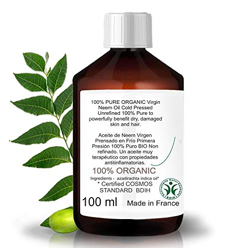 B.O.T cosmetic & wellness Aceite de Neem Virgen Prensado en Frío Primera Presión 100% Puro Bio Non Refinado (100 ml) Azadirachtin 3123.32 ppm.