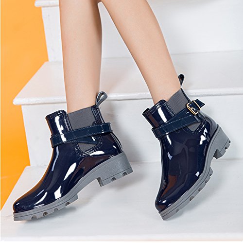 Botas de Agua Bota de Goma Mujer Impermeable lluvia Zapatos Tobillo Casual Calzado, Azul 38