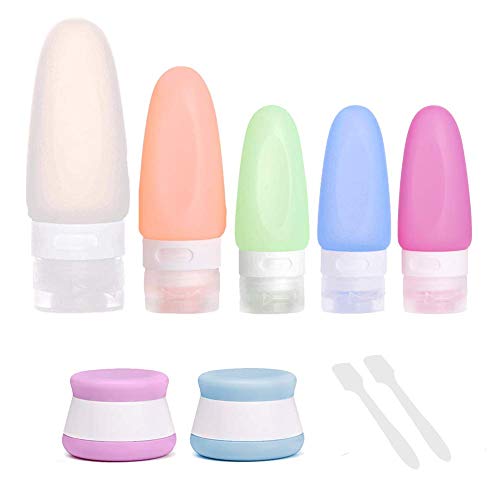 Bote Silicona 89ml / 60ml / 37ml 5Pcs, Contenedores de Líquidos de Viaje Vacíos Aprobado de Grado Alimenticio Botellas de Viaje de Silicona Portátiles a Prueba de Fugas, con 2Pcs 20ml Botella de Crema