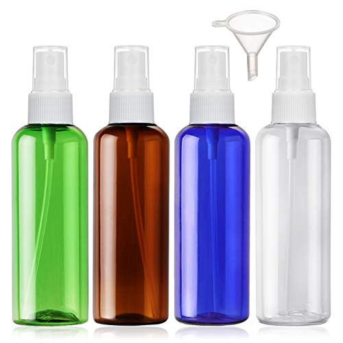Bote Spray Botellas Vacía De Plástico Transparentes Contenedor de Pulverizador, 4 Piezas (100ml, 4 color)