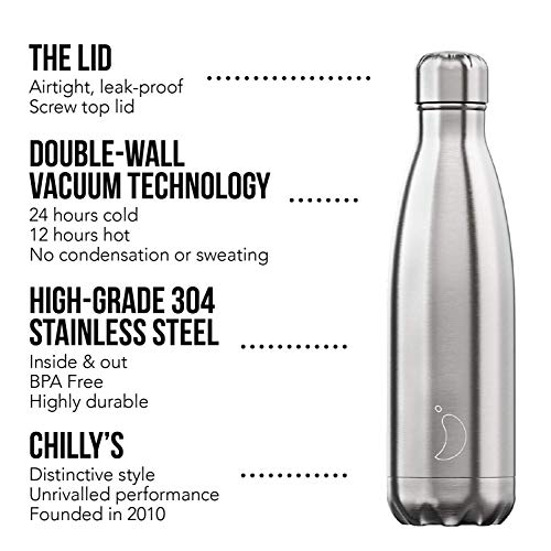 Botella De Agua De Chilly's | Acero Inoxidable y Reutilizable | Prueba de Fugas, Libre de transpiración | Acero Inoxidable | 260ml