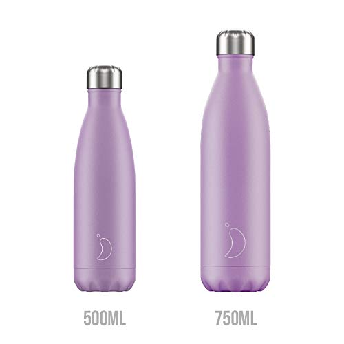 Botella De Agua De Chilly's | Acero Inoxidable y Reutilizable | Prueba de Fugas, Libre de transpiración | Morado Pastel | 500ml