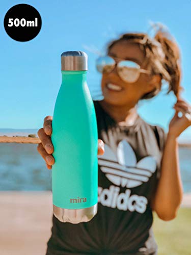Botella MIRA Antiderrame y Forma de Refresco | Bebida Fría 24 Horas/Caliente 12 (500 ml (17 oz), Verde Azulado)