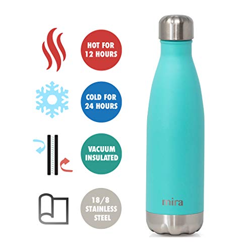 Botella MIRA Antiderrame y Forma de Refresco | Bebida Fría 24 Horas/Caliente 12 (500 ml (17 oz), Verde Azulado)