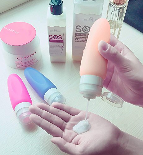 Botellas de Viaje BKSTONE TSA Aprobado [4 Unidades] Contenedores Anti-Fugas de Viaje con Bolsa Transparente 89mL Botellas de Silicona Líquida para Champú, Acondicionador, Loción, Artículos de Tocador