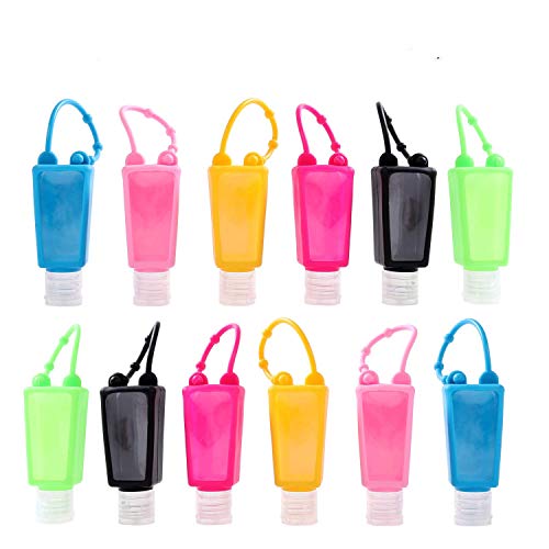 Botellas de viaje de plástico, 12 unidades, 30 ml, a prueba de fugas, contenedor de líquidos con tapas abatibles, perfectas para niños desinfectantes de manos