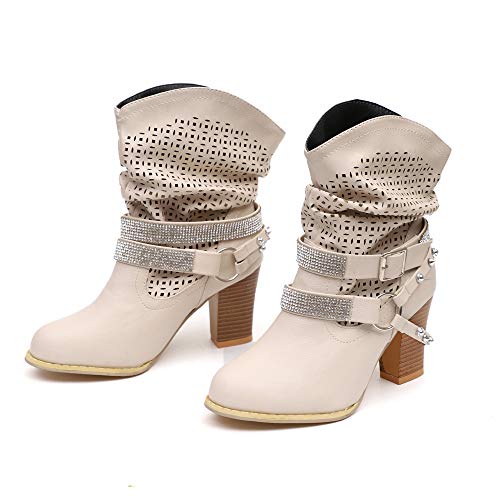 Botines de Mujer Zapatos Mujer Invierno ZARLLE Moda Ahueca hacia Fuera Botines Señoras Talón Mitad Boots Zapatos Botas de Plataforma Botas para Mujer Invierno de Vestir Zapatos de tacón